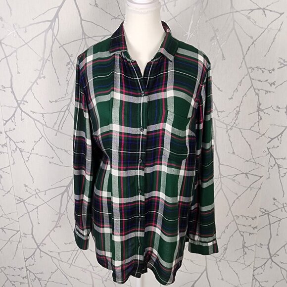 Old Navy Green Plaid Button Front The Classic Shirt - Picture 1 of 4